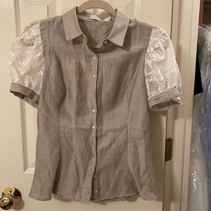 Grey top with lace sleeves